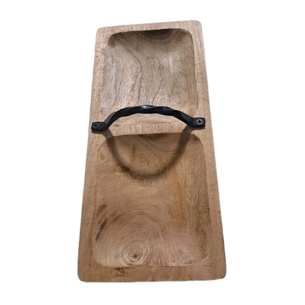 Wooden Two Compartment Serving Board w/ Handle